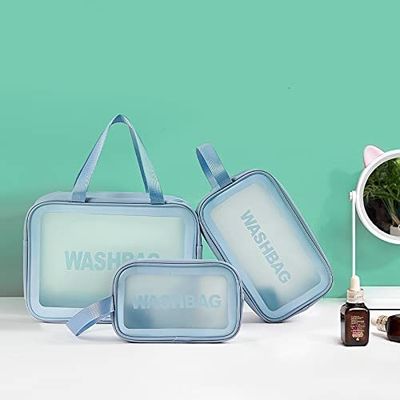 Tas Perlengkapan Mandi Bening 3 PCS Makeup Kosmetik Transparan Perjalanan Mencuci Tas Untuk Wanita