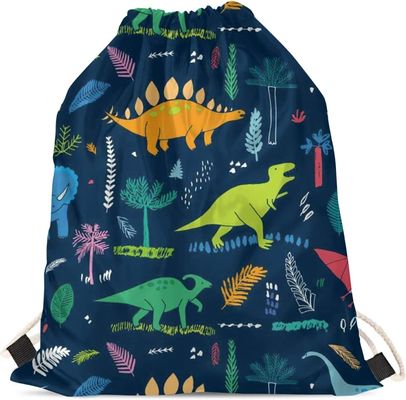 Kartun Dinosaurus Anak Laki-laki Tas Sekolah Ringan Portabel Dinosaurus Gym Tas Serut untuk Olahraga Perjalanan