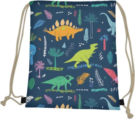 Kartun Dinosaurus Anak Laki-laki Tas Sekolah Ringan Portabel Dinosaurus Gym Tas Serut untuk Olahraga Perjalanan