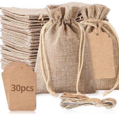 3 &quot;x 4&quot; Tas dengan Tali, Tas Karung Linen Goni Pernikahan, Kantong Perhiasan Tas Goni