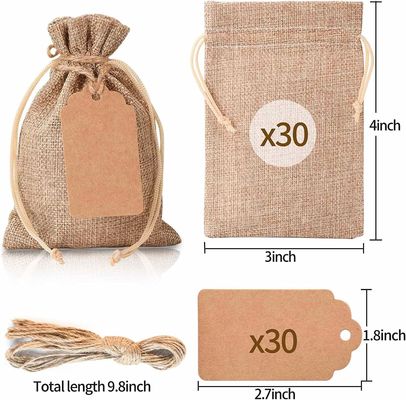 3 &quot;x 4&quot; Tas dengan Tali, Tas Karung Linen Goni Pernikahan, Kantong Perhiasan Tas Goni
