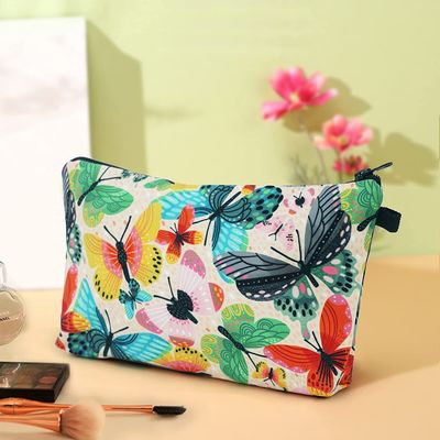 Tas Kosmetik Lembut Tahan Lama untuk Wanita Tas Rias Kupu-kupu Kecil Warna-warni Tas Perlengkapan Mandi Aksesoris Organizer Ritsleting