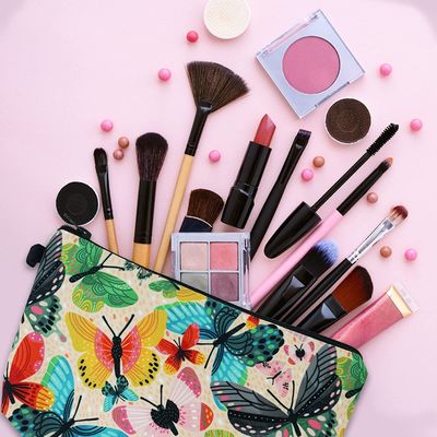 Tas Kosmetik Lembut Tahan Lama untuk Wanita Tas Rias Kupu-kupu Kecil Warna-warni Tas Perlengkapan Mandi Aksesoris Organizer Ritsleting