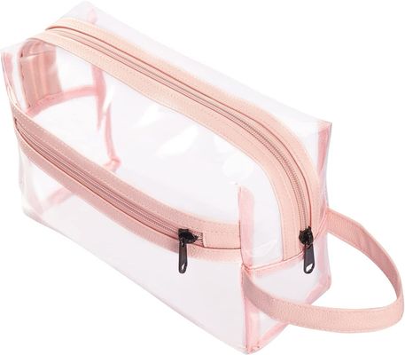 Tas Perlengkapan Mandi Berwarna Merah Muda Bening untuk Wanita, Tas Penyelenggara Rias Kosmetik Tahan Air Perjalanan untuk Sampo, Aksesori Perlengkapan Mandi