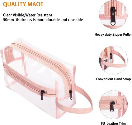 Tas Perlengkapan Mandi Berwarna Merah Muda Bening untuk Wanita, Tas Penyelenggara Rias Kosmetik Tahan Air Perjalanan untuk Sampo, Aksesori Perlengkapan Mandi