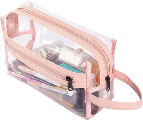 Tas Perlengkapan Mandi Berwarna Merah Muda Bening untuk Wanita, Tas Penyelenggara Rias Kosmetik Tahan Air Perjalanan untuk Sampo, Aksesori Perlengkapan Mandi