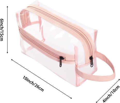 Tas Perlengkapan Mandi Berwarna Merah Muda Bening untuk Wanita, Tas Penyelenggara Rias Kosmetik Tahan Air Perjalanan untuk Sampo, Aksesori Perlengkapan Mandi