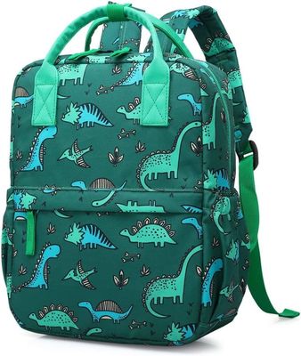 Ransel Dinosaurus Unicorn Tas Buku Sekolah Anak Laki-laki Anak-anak TK Pembibitan Tas Travel dengan Tali Dada (Hijau Di