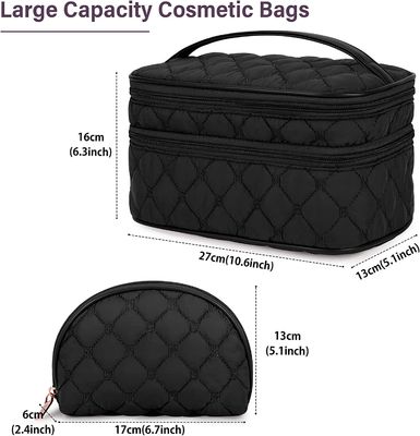 Tas Kosmetik Perjalanan Rias Portabel dengan Gagang Tas Perlengkapan Mandi Lapis Ganda Besar 2 Buah Tas Rias Tahan Air untuk Wanita