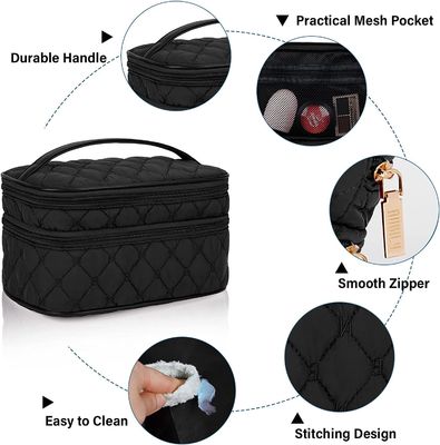 Tas Kosmetik Perjalanan Rias Portabel dengan Gagang Tas Perlengkapan Mandi Lapis Ganda Besar 2 Buah Tas Rias Tahan Air untuk Wanita