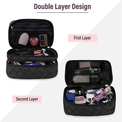 Tas Kosmetik Perjalanan Rias Portabel dengan Gagang Tas Perlengkapan Mandi Lapis Ganda Besar 2 Buah Tas Rias Tahan Air untuk Wanita