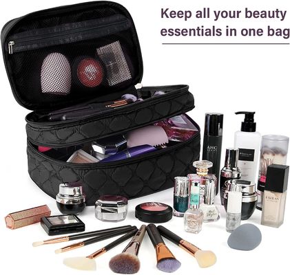 Tas Kosmetik Perjalanan Rias Portabel dengan Gagang Tas Perlengkapan Mandi Lapis Ganda Besar 2 Buah Tas Rias Tahan Air untuk Wanita