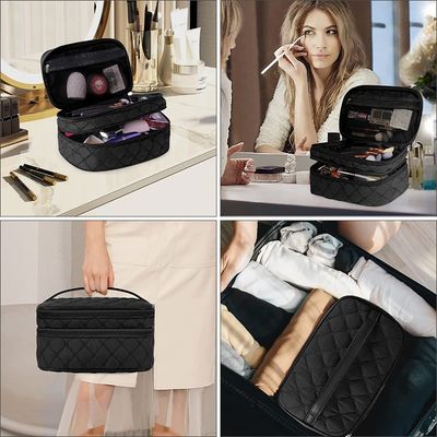 Tas Kosmetik Perjalanan Rias Portabel dengan Gagang Tas Perlengkapan Mandi Lapis Ganda Besar 2 Buah Tas Rias Tahan Air untuk Wanita