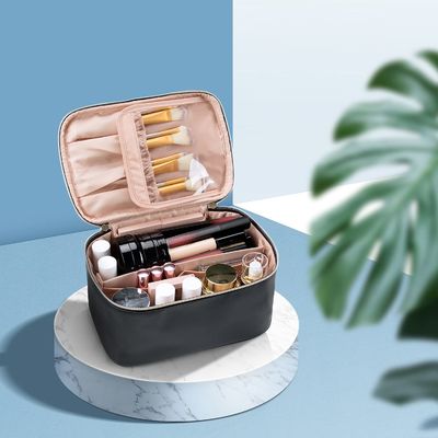 Tas Rias, Tas Kosmetik Portabel, Wadah Rias Perjalanan Berkapasitas Besar, Tas Rias Hitam untuk Tas Perlengkapan Mandi Wanita