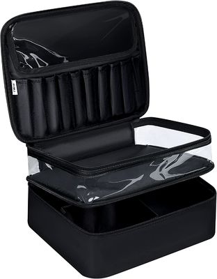 Lager kapasitas tas makeup tas kosmetik tahan air hitam untuk bepergian