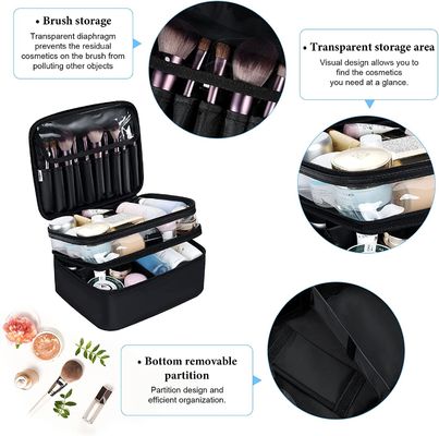 Lager kapasitas tas makeup tas kosmetik tahan air hitam untuk bepergian