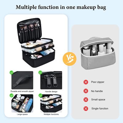Lager kapasitas tas makeup tas kosmetik tahan air hitam untuk bepergian