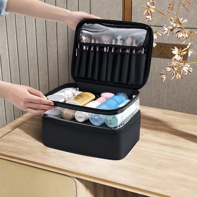 Lager kapasitas tas makeup tas kosmetik tahan air hitam untuk bepergian