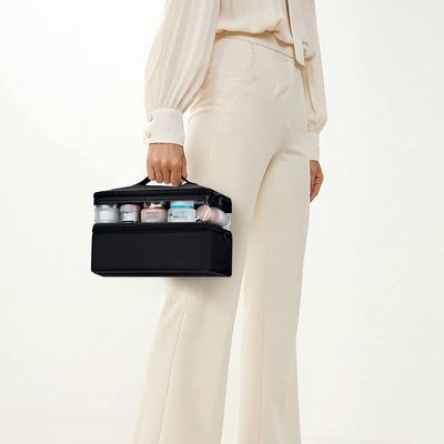 Lager kapasitas tas makeup tas kosmetik tahan air hitam untuk bepergian
