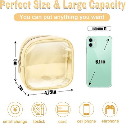 Ringan dan tahan air Tas Rias Kecil Lucu Ritsleting Tas Ritsleting Kosmetik Preppy, Transparan