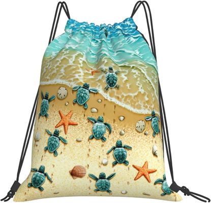 Sea Turtle Serut Ransel Tahan Air Ringan Gym Serut Tas Olahraga Tari Sackpack