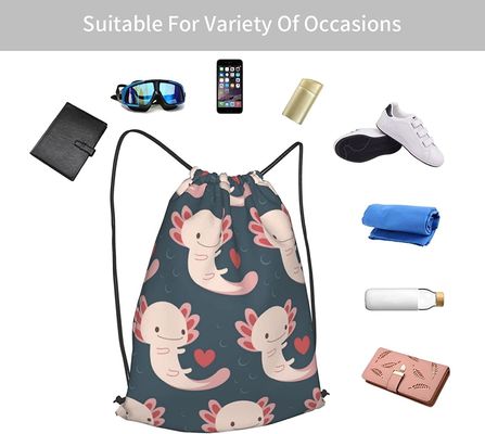 Tas Ransel Serut dengan Axolotl, Hati, dan Gelembung - Menggemaskan dan Praktis - Cocok untuk Wanita dan Anak Perempuan
