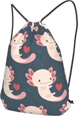 Tas Ransel Serut dengan Axolotl, Hati, dan Gelembung - Menggemaskan dan Praktis - Cocok untuk Wanita dan Anak Perempuan