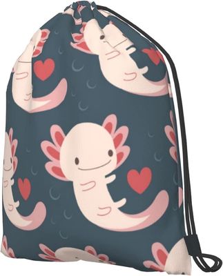 Tas Ransel Serut dengan Axolotl, Hati, dan Gelembung - Menggemaskan dan Praktis - Cocok untuk Wanita dan Anak Perempuan