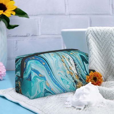 Shockproof pelindung &amp; Menyimpan Tas Kit Cukur Portabel, Marmer Emas Biru, Tas Cuci untuk Perjalanan, Gym, Berkemah