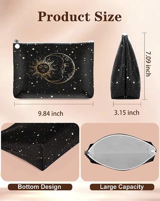 Tas Rias Tahan Air Tas Kosmetik untuk Wanita Tas Rias Kecil untuk Dompet, Kantung Rias Hadiah Matahari dan Bulan