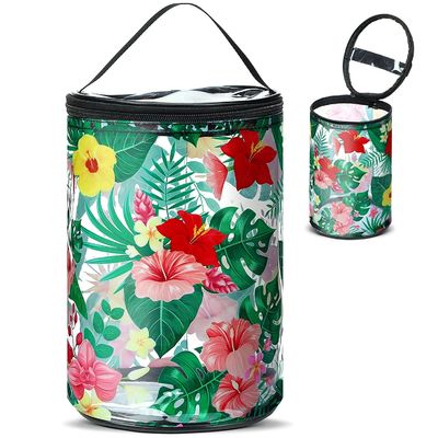 Clear Beach Makeup Bag Tas Perlengkapan Mandi Tahan Air Tas Kosmetik PVC dengan Beach Survival Turtle Sailboat Hawaiian Floral