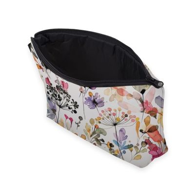 Soft Makeup Pouch Tas Bepergian Untuk Perlengkapan Mandi Tahan Air Rumput Liar Bunga