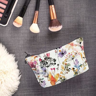 Soft Makeup Pouch Tas Bepergian Untuk Perlengkapan Mandi Tahan Air Rumput Liar Bunga