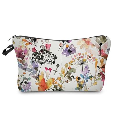 Soft Makeup Pouch Tas Bepergian Untuk Perlengkapan Mandi Tahan Air Rumput Liar Bunga