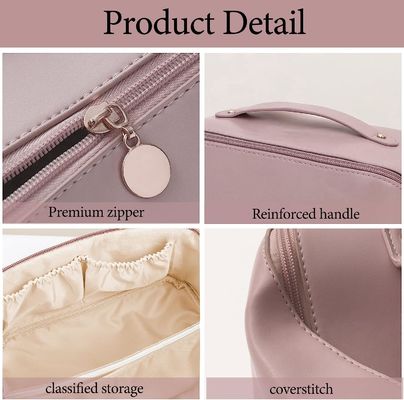 Shockproof Leather Double Layer Makeup Bag Tas Kosmetik Bening Dengan Ritsleting