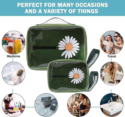 Daisy Kosmetik Transparan PVC Tas Rias Perjalanan Tahan Air Hijau Untuk Wanita Pria