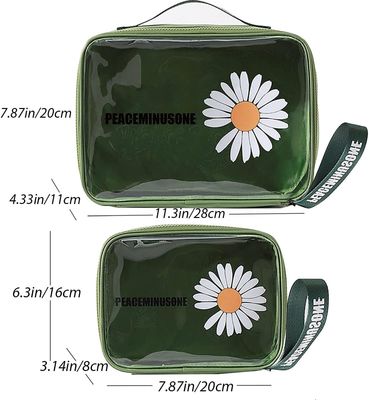 Daisy Kosmetik Transparan PVC Tas Rias Perjalanan Tahan Air Hijau Untuk Wanita Pria