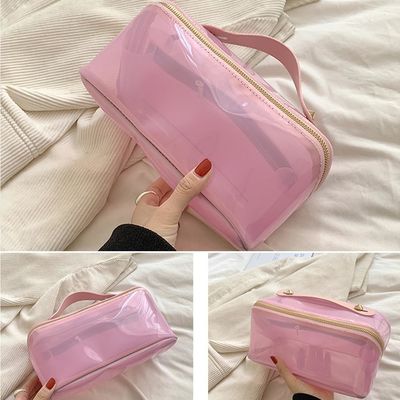 Tas Kosmetik Tahan Air Kantong Bening PVC Ringan dengan Pegangan Ritsleting Portabel