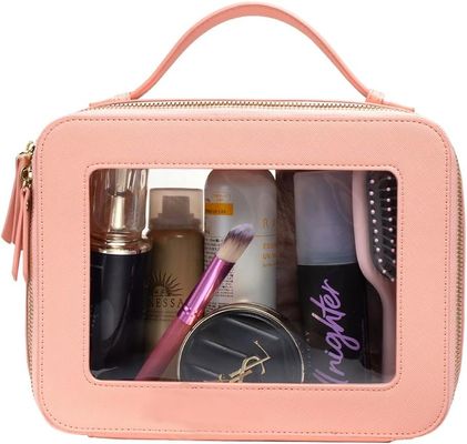 Travel Toiletry Cosmetic Bag Case Untuk Wanita Vegan Kulit Makeup Kantong Dengan Handle