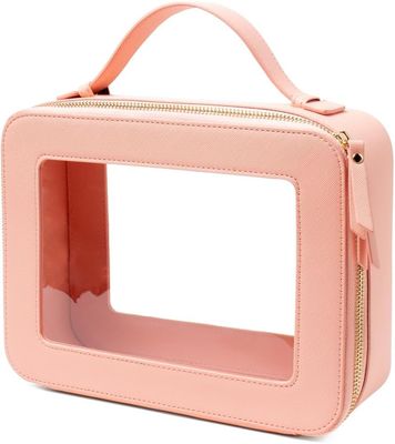 Travel Toiletry Cosmetic Bag Case Untuk Wanita Vegan Kulit Makeup Kantong Dengan Handle