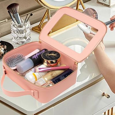 Travel Toiletry Cosmetic Bag Case Untuk Wanita Vegan Kulit Makeup Kantong Dengan Handle