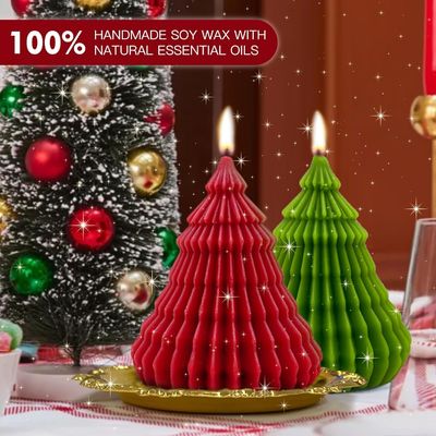 Christmas lilin beraroma Set hadiah Elk &amp; Christmas Tree berbentuk buatan tangan Soya Wax Xmas Aromaterapi Lilin