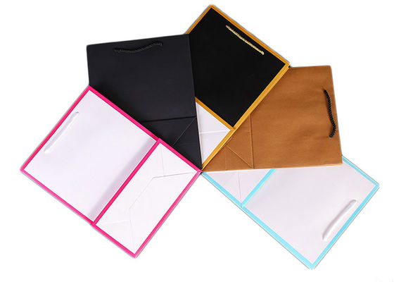 Ridid Folding Brown Kraft Paper Gift Bags, Kraft Hadiah Tas Dengan Pegangan